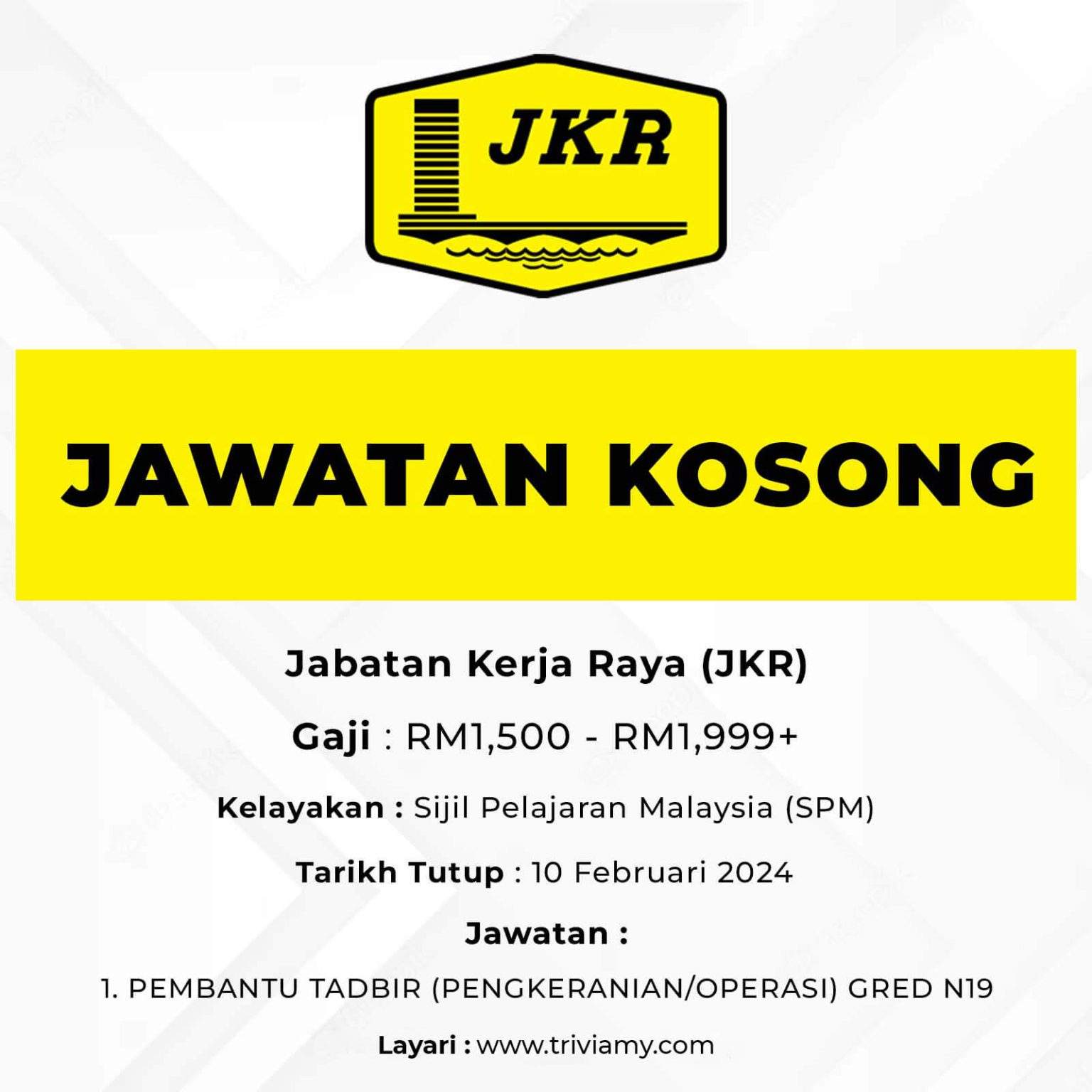 Jawatan Kosong Jabatan Kerja Raya (JKR) Ambilan Tahun 2024 / Gaji ...